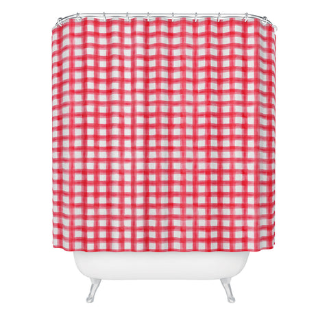 Little Arrow Design Co watercolor buffalo check in red Shower Curtain