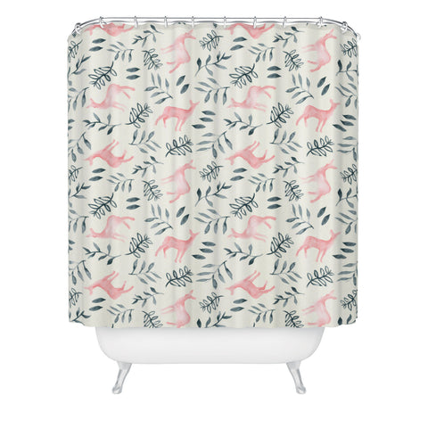 Little Arrow Design Co watercolor woodland in pink Shower Curtain