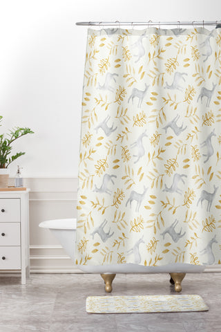 Little Arrow Design Co watercolor woodland Shower Curtain And Mat