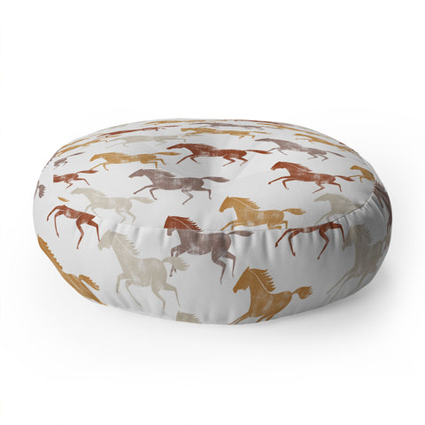 Little Arrow Design Co wild horses orange Floor Pillow Round