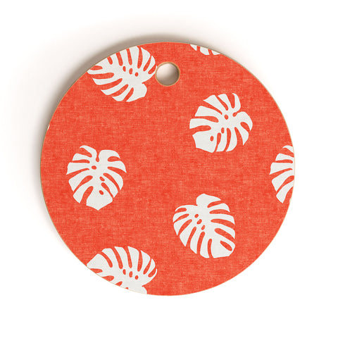 Little Arrow Design Co Woven Monstera on Orange Cutting Board Round