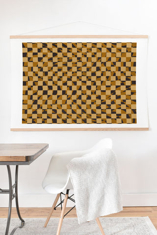 Little Dean Abstract checked in golden och Art Print And Hanger