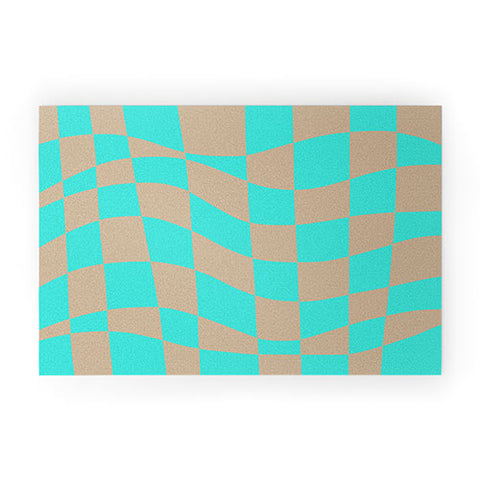 Little Dean Checkered turquoise and brown Welcome Mat