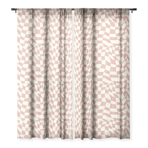 Little Dean Checkers coral summer beach Sheer Window Curtain