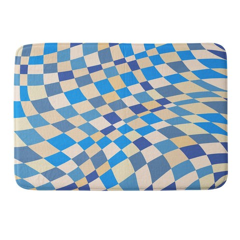 Little Dean Retro blue checkered pattern Memory Foam Bath Mat