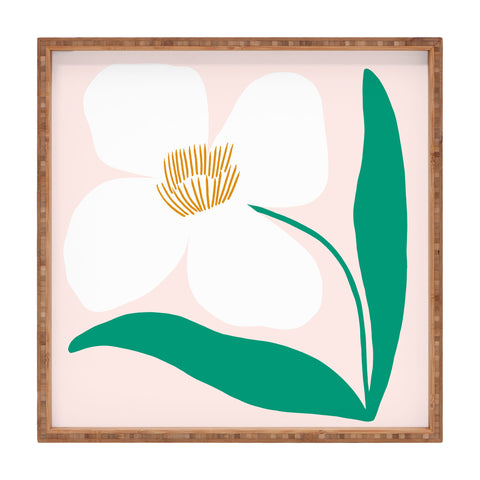 Maritza Lisa Single White Abstract Flower Square Tray