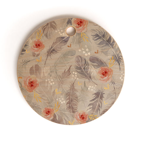 Marta Barragan Camarasa Abstract floral with feathers Cutting Board Round