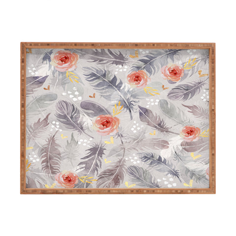 Marta Barragan Camarasa Abstract floral with feathers Rectangular Tray
