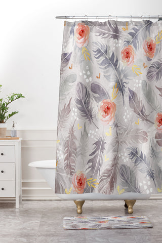 Marta Barragan Camarasa Abstract floral with feathers Shower Curtain And Mat