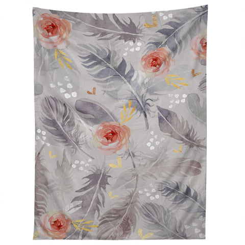 Marta Barragan Camarasa Abstract floral with feathers Tapestry