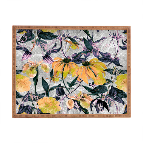 Marta Barragan Camarasa Abstract pattern of yellow blooms Rectangular Tray