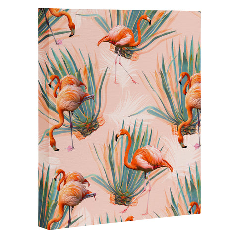 Marta Barragan Camarasa Flamingos pattern with cactus Art Canvas