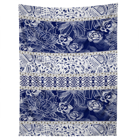 Marta Barragan Camarasa Floral Indigo Tapestry