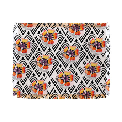 Marta Barragan Camarasa Flowers and rhombuses pattern Throw Blanket