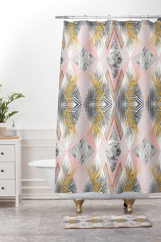 Marta Barragan Camarasa Marbled tropical geometric pattern 01 Shower Curtain And Mat