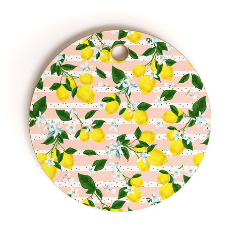 Marta Barragan Camarasa Pattern of flowery lemons Cutting Board Round