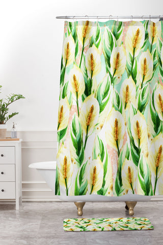Marta Barragan Camarasa White Watercolor Exotic Flowers Shower Curtain And Mat