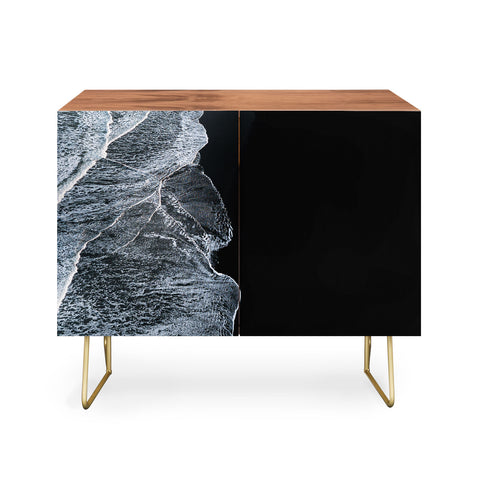 Michael Schauer Waves on a black sand beach Credenza