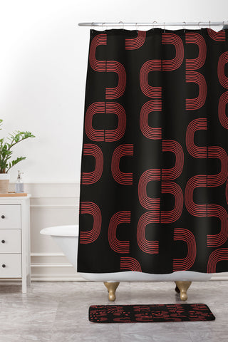 Mirimo Meetings Red on Black Shower Curtain And Mat