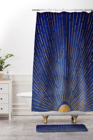 Modern Tropical Indigo Twilight Shower Curtain And Mat