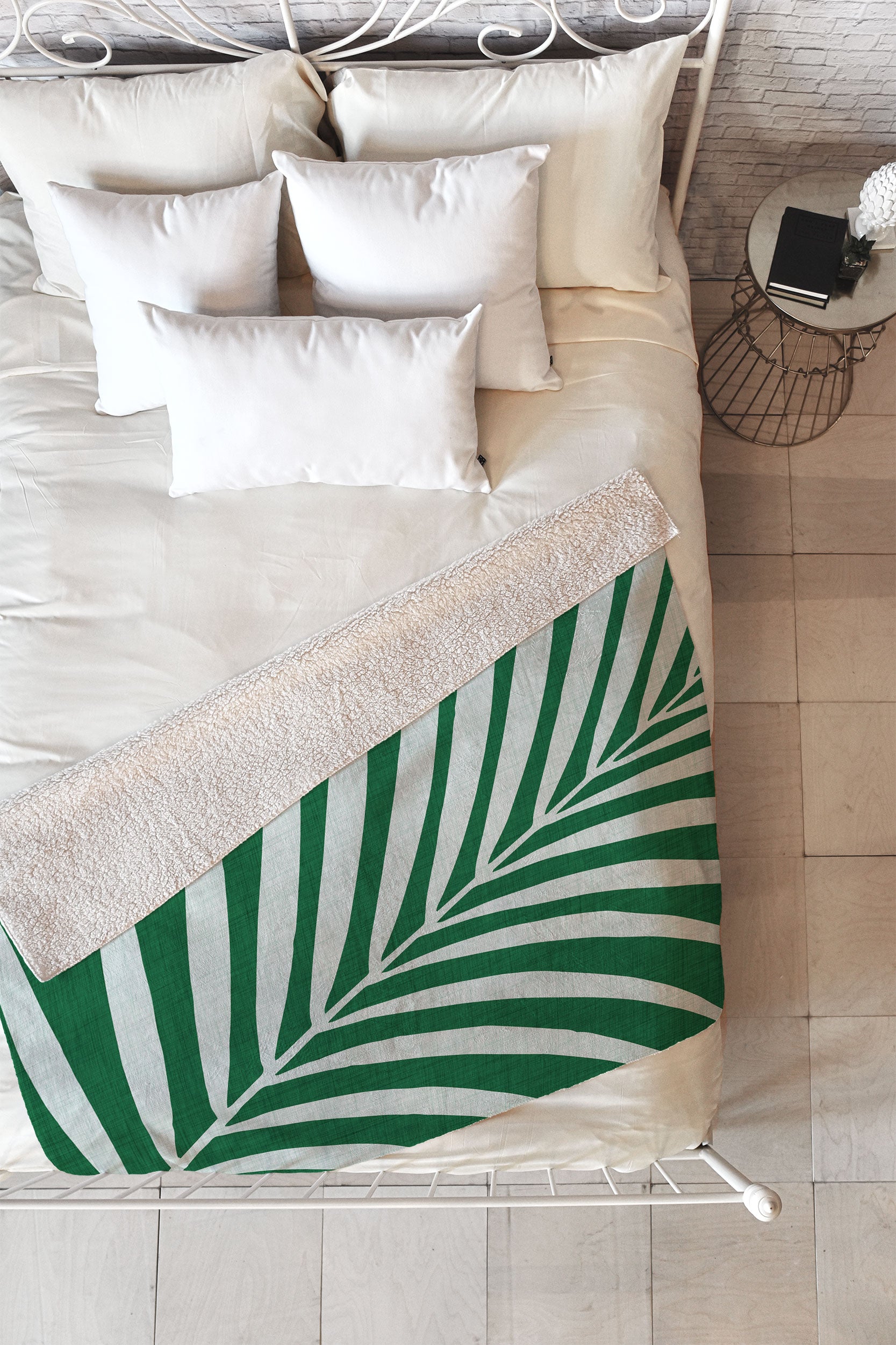 Minimalist Palm Leaf Fleece Throw Blanket Modern Tropical