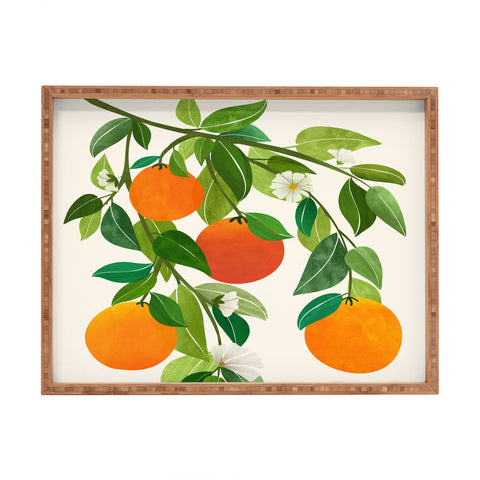 Modern Tropical Oranges and Blossoms II Tropical Fruit Rectangular Tray