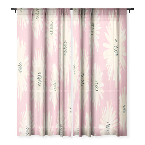 Modern Tropical Playful Pink Floral Sheer Non Repeat