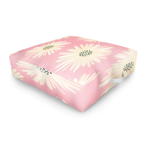 Modern Tropical Playful Pink Floral Outdoor Floor Cushion
