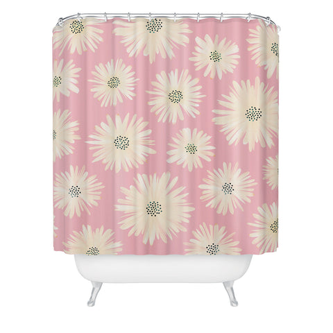Modern Tropical Playful Pink Floral Shower Curtain