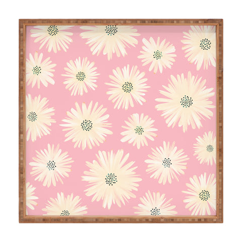 Modern Tropical Playful Pink Floral Square Tray