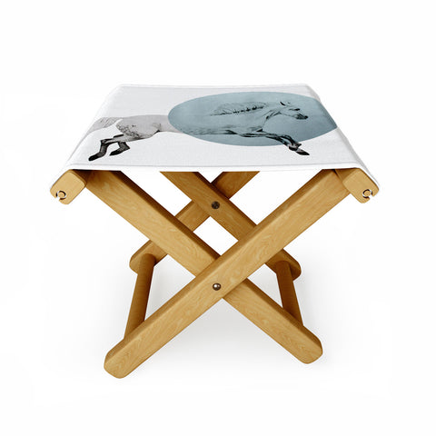 Morgan Kendall White Horse Folding Stool