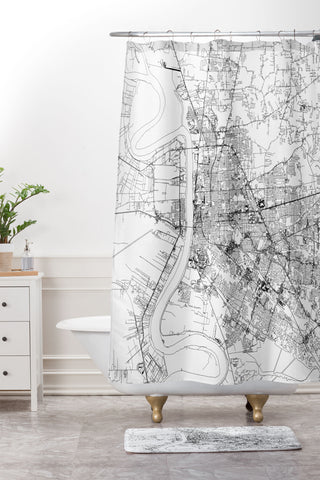 multipliCITY Baton Rouge White Map Shower Curtain And Mat