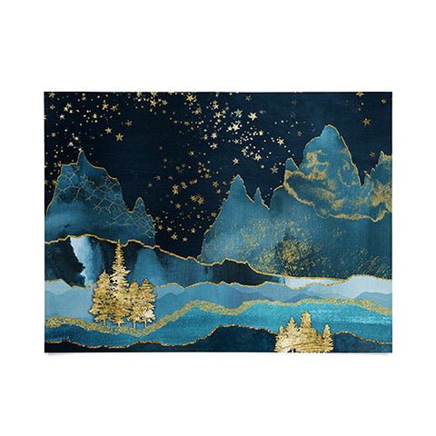 Nature Magick Teal and Gold Mountain Stars Poster