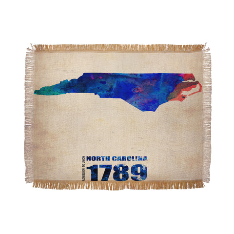 Naxart North Carolina Watercolor Map Throw Blanket