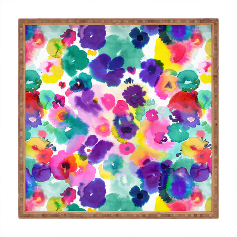 Ninola Design Abstract spring blooms watercolor Square Tray