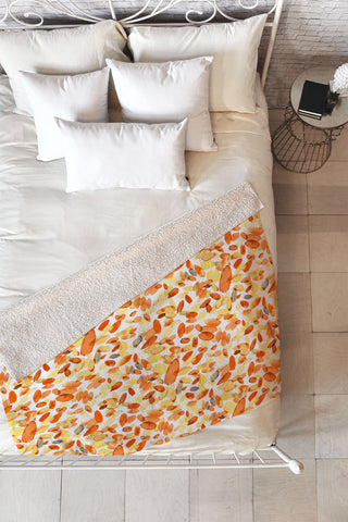 Ninola Design Abstract Summer Petals Orange Fleece Throw Blanket
