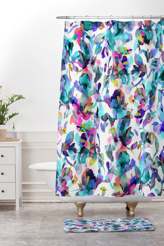 Ninola Design Aquatic flowers watercolor Shower Curtain And Mat