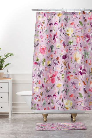 Ninola Design Blooming flowers lilac Shower Curtain And Mat