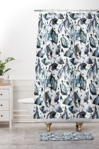 Ninola Design Blue autumn leaves Shower Curtain And Mat
