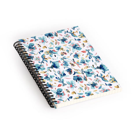 Ninola Design Blue Watercolor Hibiscus Floral Spiral Notebook
