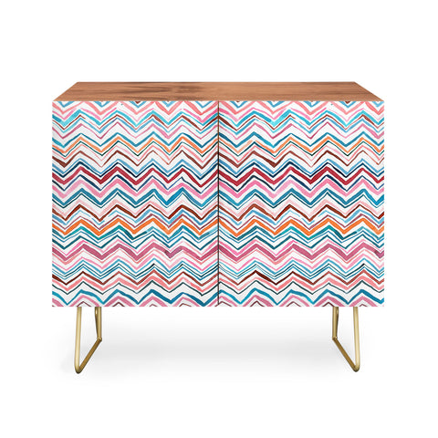 Ninola Design Chevron zigzag stripes Blue Pink Credenza