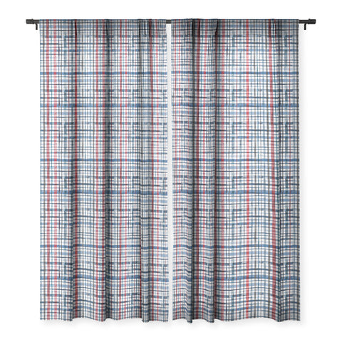 Ninola Design Christmas Checks Tartan Blue Sheer Window Curtain