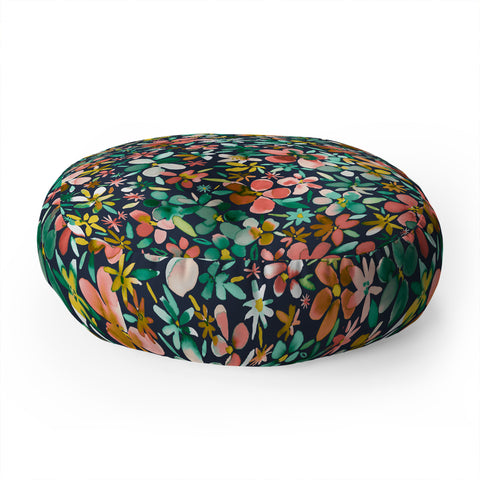 Ninola Design Colorful Flower Petals Coral Floor Pillow Round