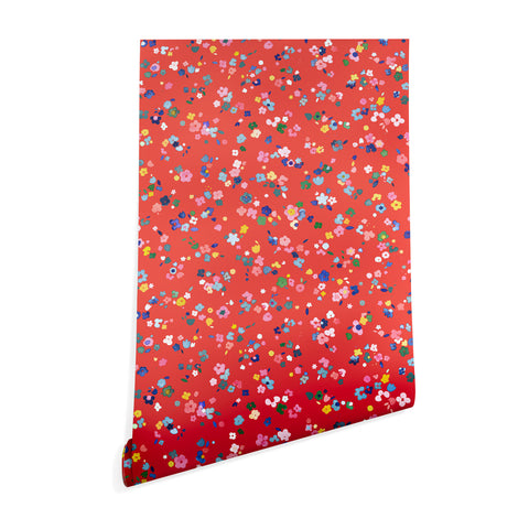 Ninola Design Ditsy modern flowers Red Wallpaper