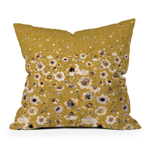 Ninola Design Ink flowers Mustard Throw Pillow