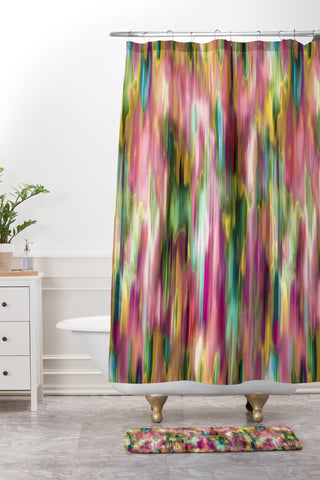 Ninola Design Iridiscent lines floral pink Shower Curtain And Mat