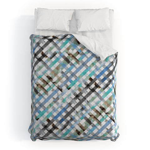 Ninola Design Mint Gingham Squares Watercolor Comforter