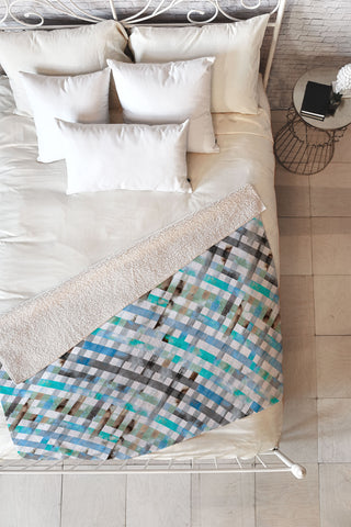 Ninola Design Mint Gingham Squares Watercolor Fleece Throw Blanket