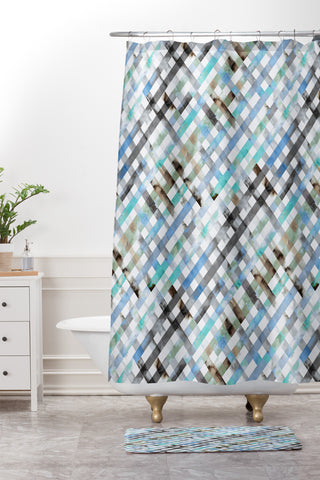 Ninola Design Mint Gingham Squares Watercolor Shower Curtain And Mat
