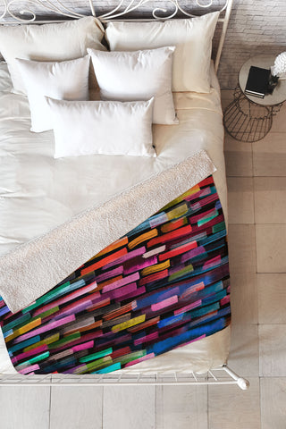 Ninola Design Modern colorful brushstrokes painting stripes Fleece Throw Blanket